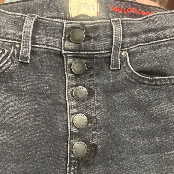 ✨HP✨Alice + Olivia Good Hr Exposed Button Ankle Skinny Black Sz 26 Jeans✨ - Picture 7 of 8
